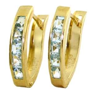    Genuine Aquamarine 14k Gold Oval Hoop Huggie Earrings: Jewelry