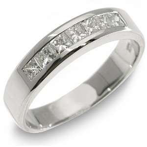   14k White Gold Mens Princess Cut 7 Stone Diamond Ring 1 Carat Jewelry