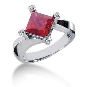 1.5 Ct Diamond Ruby Ring Engagement Princess cut 14k White 