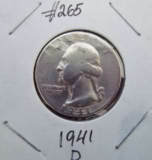 1941 D Washington Quarter US 25 Cent Coin Silver  