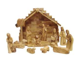 Hand Carved Olive Wood Modern Christmas Nativity Set from Bethlehem 
