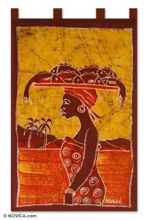 AFRICAN LADY FISH SELLER Batik Wall Hanging Africa Art Tapestries 