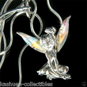   Crystal AB Tinkerbell ANGEL Wings Charm Pendant Chain Necklace  