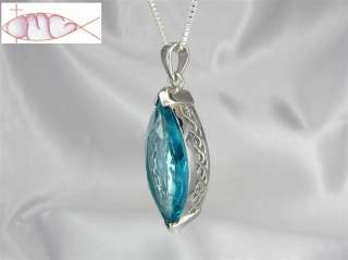 Sterling Silver X Large Aquamarine Marquise Pendant Necklace
