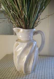 French Country Cottage Chic WHITE POTTERY PITCHER SEA GRASS Vase 