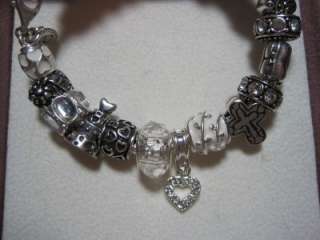 Authentic Pandora Bracelet w 21 Beads & Charms   Newlywed 4 white 