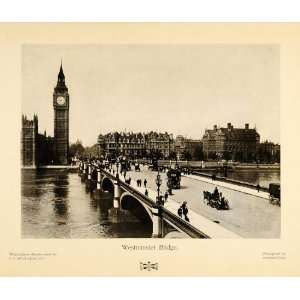   Thames Lambeth Big Ben Clock   Original Halftone Print