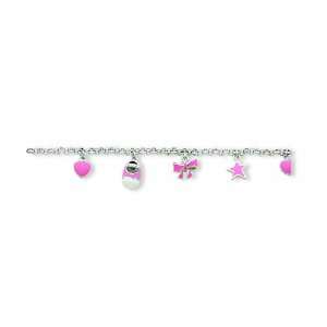  Sterling Silver Pink Enameled Baby Charm Bracelet: Jewelry