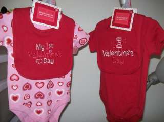 Baby Boy Girl My First Valentines Day Outfit Onesie Creeper Bib SET 