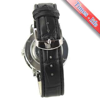 New Stylish Black Steel Skeleton Automatic Mechanical Mens Watch 
