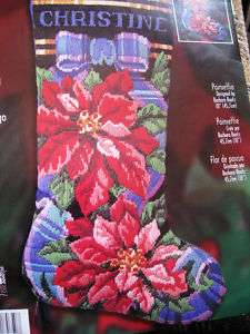 Christmas Bucilla Needlepoint Long Stitch Stocking Kit,POINSETTIA 