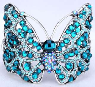Blue swarovski crystal butterfly cuff bracelet 1  