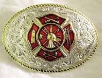 Mens Belt Buckles   Fireman Silver/gold Plated Enamel Belt Buckle