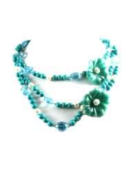  Silver, Blue Turquoise, Crystal and Pearl Multi Layered Necklace