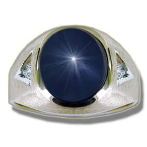    .02 ct 12X10 Oval Star Synthetic Sapphire Mens Ring Jewelry