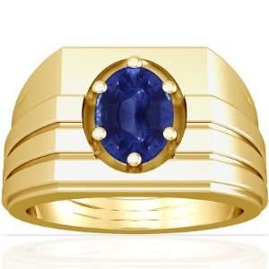  14K Yellow Gold Oval Cut Blue Sapphire Mens Ring Jewelry