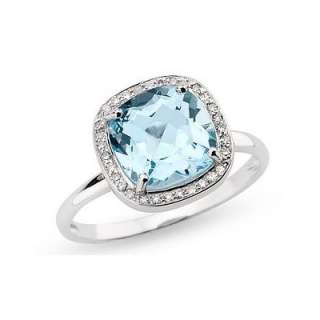  3 1/2 Carat Blue Topaz and Diamond 14K White Gold Ring