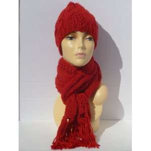    Women Hat and Scarf Set Ladies Winter Scarf and Hat (Red): Beauty