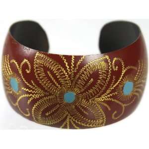    Colored Cuff Bracelet with Golden Etching   Brass: Everything Else
