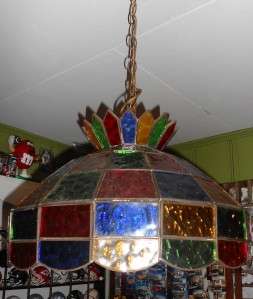 VTG TIFFANY STYLE STAINED GLASS HANGING SWAG LAMP  