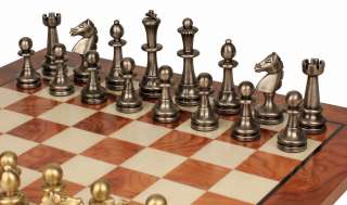 Large Staunton Brass Chess Set & Elm Burl Chess Board Package  