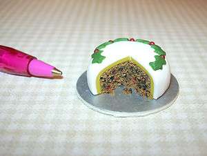 Miniature Cut Christmas Fruit Cake, Nice Detail DOLLHOUSE Miniatures 