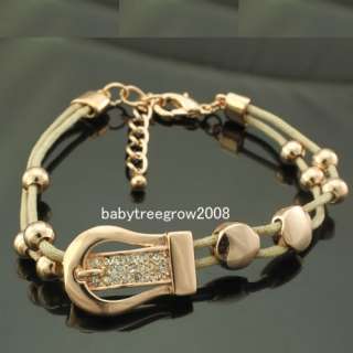 18K Rose Gold GP Fabric Swarovski Bracelet Belt 48  