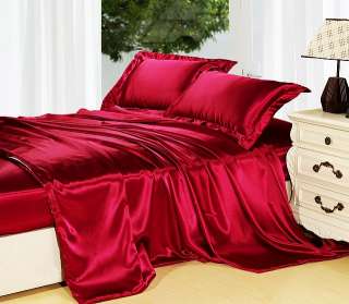 Luxury Satin Silk Bedding Sets Queen Duvet Cover Flat Sheet Set  