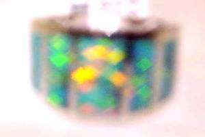 LADIES Contemporary Black, blue, red gold Opal Ring RARE size 8 $200 