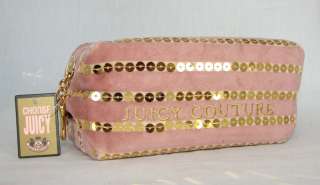   +GOLD SEQUIN STRIPE COSMETIC BAG/POUCH NEW+TAGS 098689124797  