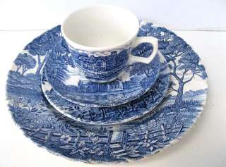 Vintage Royal Essex Shakespeares Country Blue Ironstone 4 Piece Place 