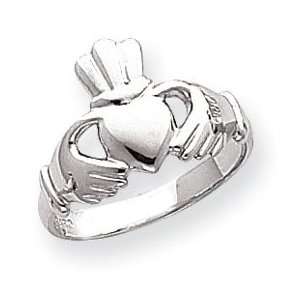  14k White Gold Polished Claddagh Ring: Jewelry