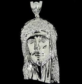 New Mens .925 Sterling Silver Jesus Face Pendant w. CZ  