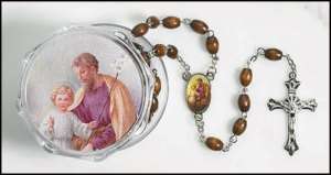 St Joseph Rosary w/Case, Pamphlet, Holy Prayer Card  
