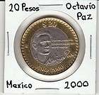 Banco de Mexico $ 20 Pesos Octavio Paz Coin Year 2000 