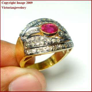 82ctw ROSECUT DIAMOND & RUBY 14k GOLD WEDDING RING  