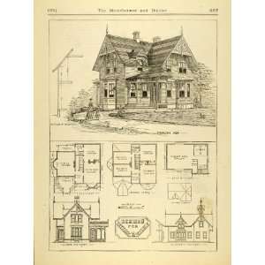  1873 Print Cottage & Stable Architectural Design Floor Plans 