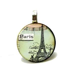 Vintage Image Paris Eiffel Tower necklace PENDANT 1 or 2.25  