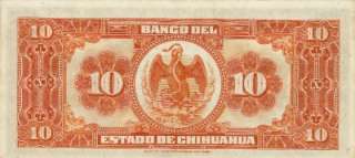 Banco de Mexico: $ 10 Pesos El Banco del Estado de Chihuahua 1913 