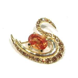   Topaz & Swarovski Crystal Designer Style Gold Tone Brooch Pin Jewelry