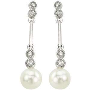   : 14K White Gold Pearl & Diamond Drop Earrings: DivaDiamonds: Jewelry