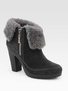 Hunter   Ryann Leather and Shearling Ankle Boots    