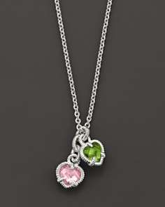 Judith Ripka Sterling Silver Twin Heart Necklace with Pink and Peridot 