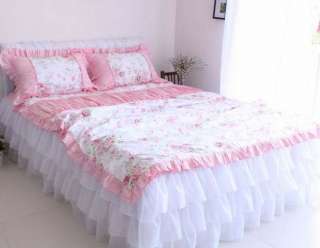 Shabby princess chic country ruffled rose tiered floral duvet cover 