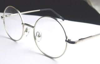 Size 42mm Round Spring Hinge Silver Eyeglass Frame Men  