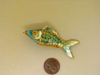 Large Reticulated Blue Enamel Gold Filled Fish Pendant Articulated 