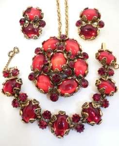 Stunning Hollycraft Ruby Red Cabochons Parure  