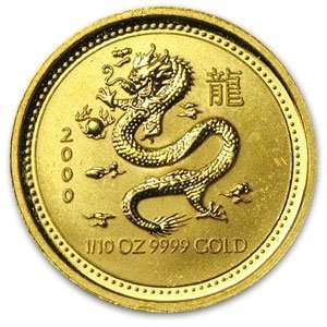  2000 1/10 oz Gold Year of the Dragon Lunar (Series 1 