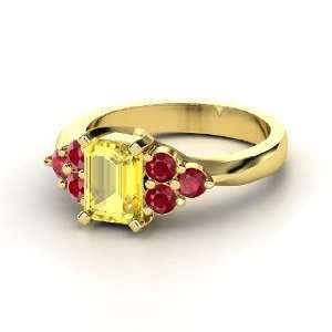 Apex Ring, Emerald Cut Yellow Sapphire 14K Yellow Gold Ring with Ruby