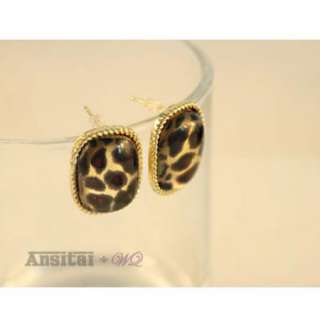   Hot Retro Bronze Crystal Leopard Oval Shaped Earring Pin Nail  